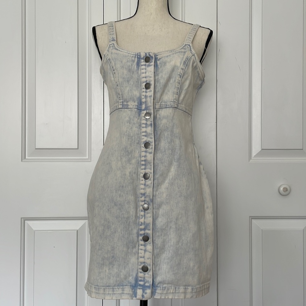 Button Down Acid Washed Denim Mini Dress